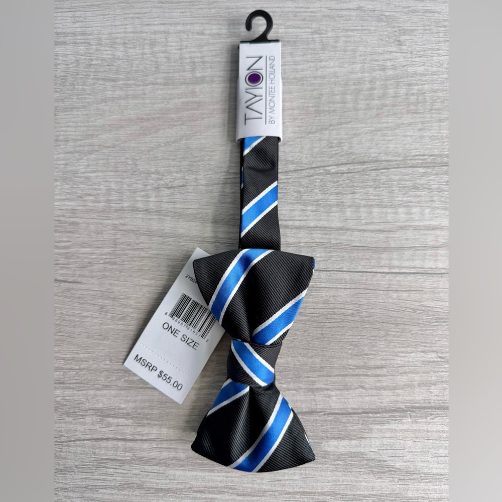 Tayion Collection Men's Black & Blue Stripe Tie